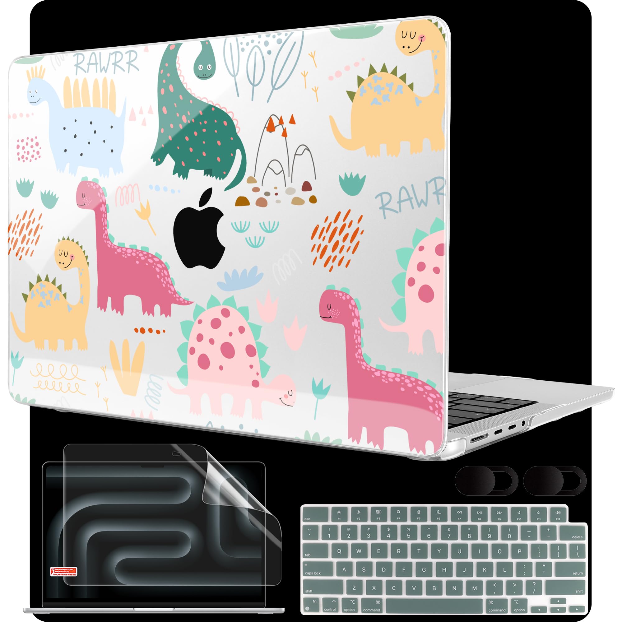 MEEgoodo Case for MacBook Pro 14 inch (M5/M4/M3/M2/M1) Pro/Max 2026 2025 2024 2023 2021, Laptop Case Fit Model A3427/A3426/A3434/A3112/A3401/A3185/A2918/A2992/A2779/A2442, Cute Dinosaurs