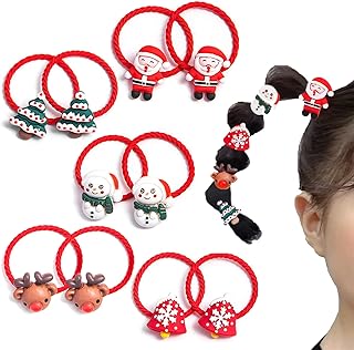Baby Hair Ties No Damage Christmas Accessories for Little Girls, 10Pcs Red Ponytail Holders for Toddler Kids Thin Hair, Cute Elastic Bands With Santa Clause Snowman Xmas Tree Reindeer