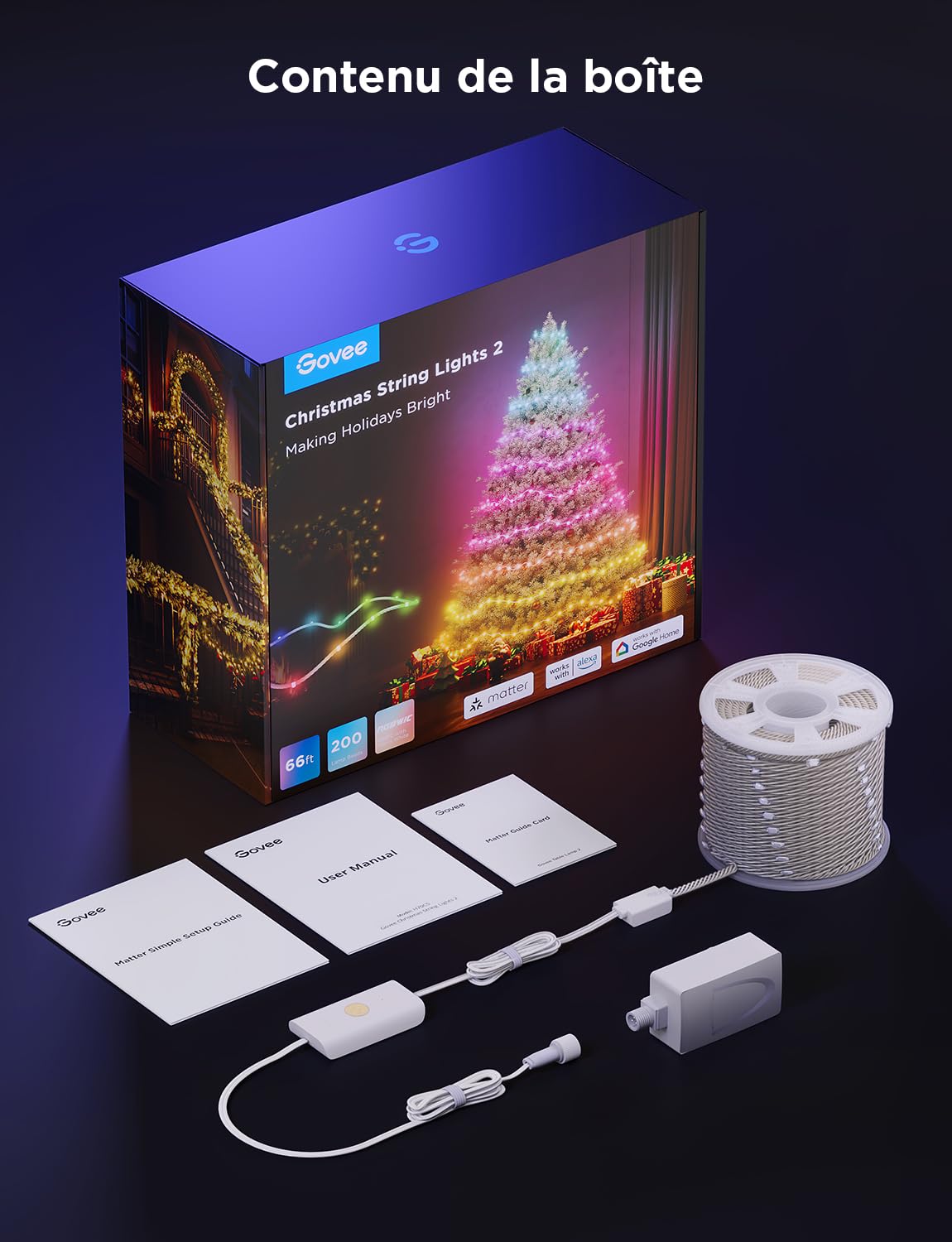 Govee RGBWIC Guirlande Lumineuse de Noël 20M, 200 LEDs, câble Transparent | plus de 130 modes de scène dynamiques, compatible avec Matter et Alexa, décorations Halloween et Noël