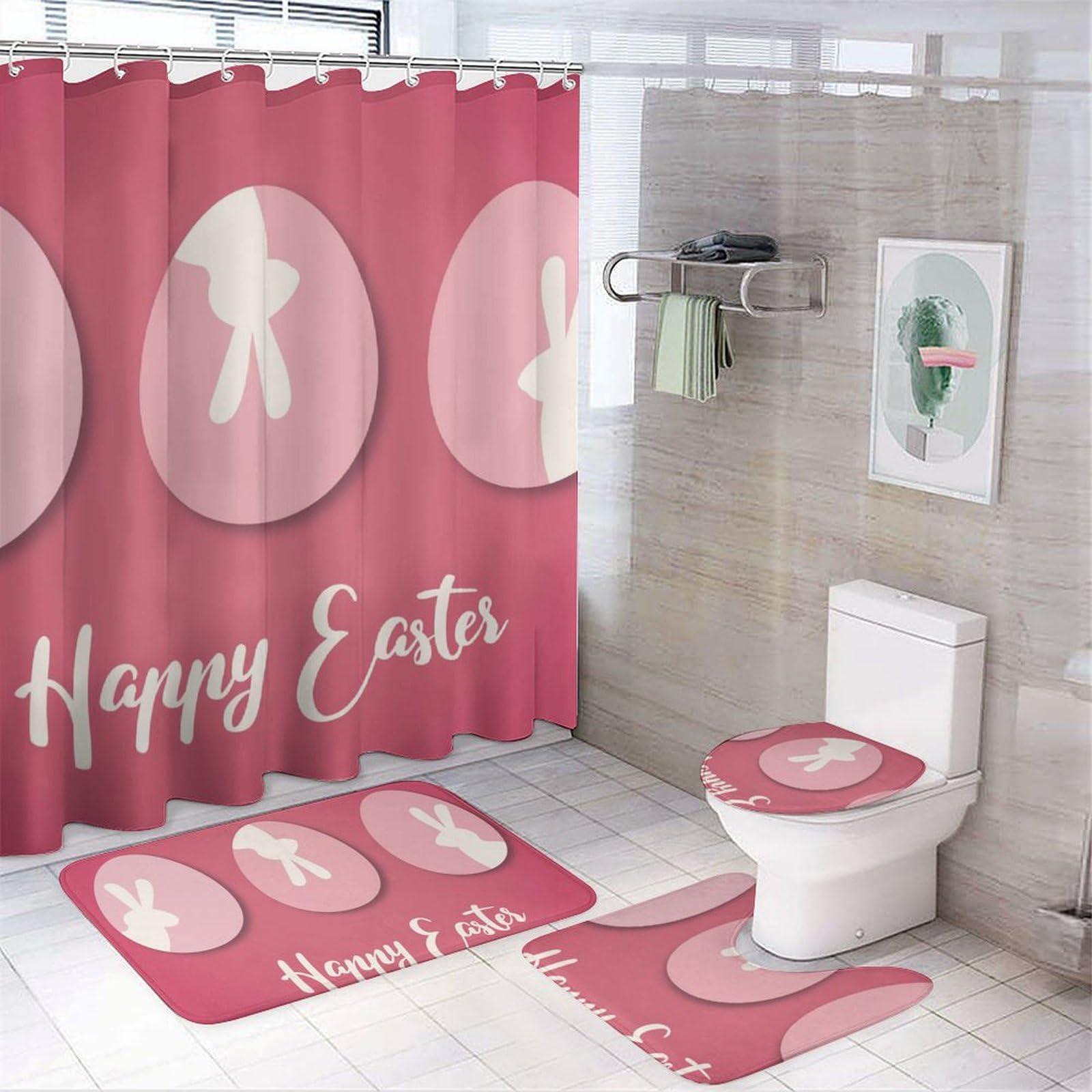 Juego de cortina de ducha y alfombrilla de baño para solucionar salpicaduras y suelos fríos