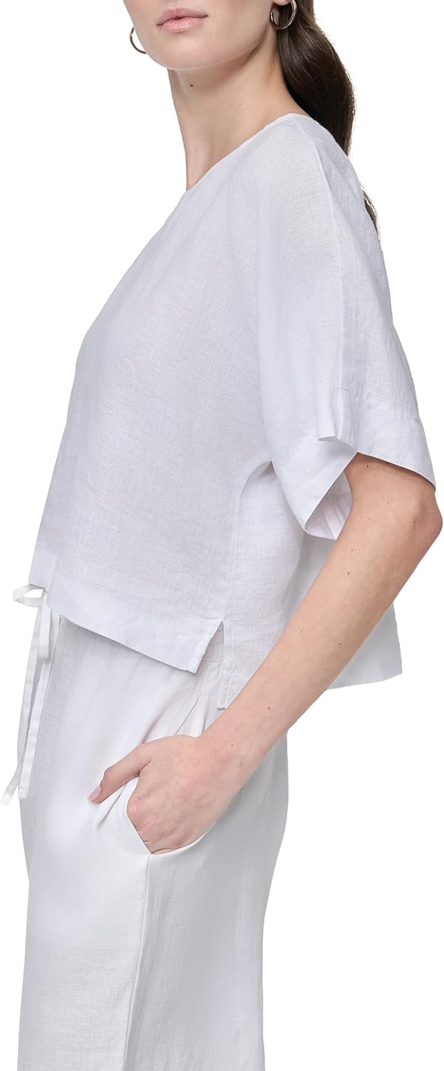DKNY レディース 軽量 リネン クロップトップ - リネン素材