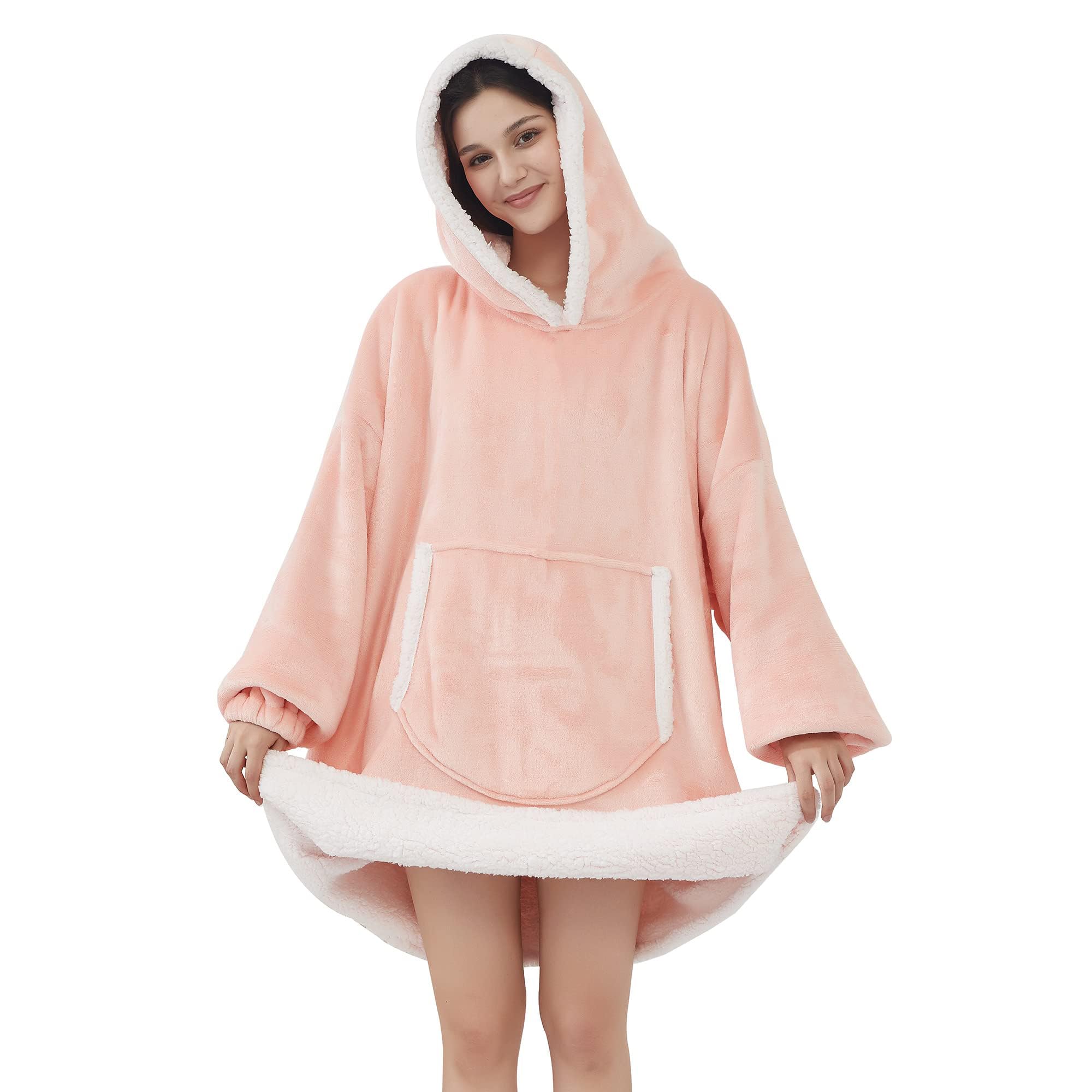softan Coperta con cappuccio, coperta oversize indossabile in pile Sherpa, per donne e uomini, super calda e accogliente, coperta con cappuccio in flanella felpata, regalo con tasca gigante, taglia