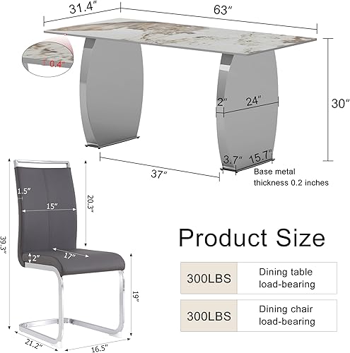 Miniatura 3 de Juego de mesa de comedor moderno para 6, 7 piezas de mármol sintético para cocina, mesa de comedor con mesas de comedor rectangulares y 6 sillas