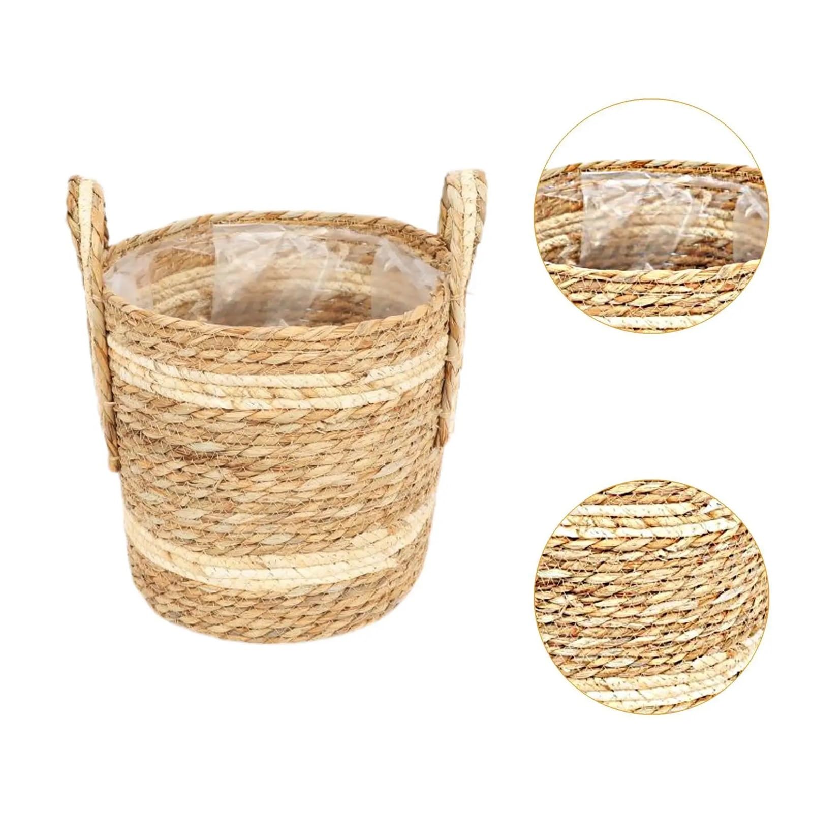 Wiklinowy kosz piknikowy, Woven Planter Basket Flower Pot Cover Multiple Sizes For Indoor Outdoor Plants(28cmx28cm)
