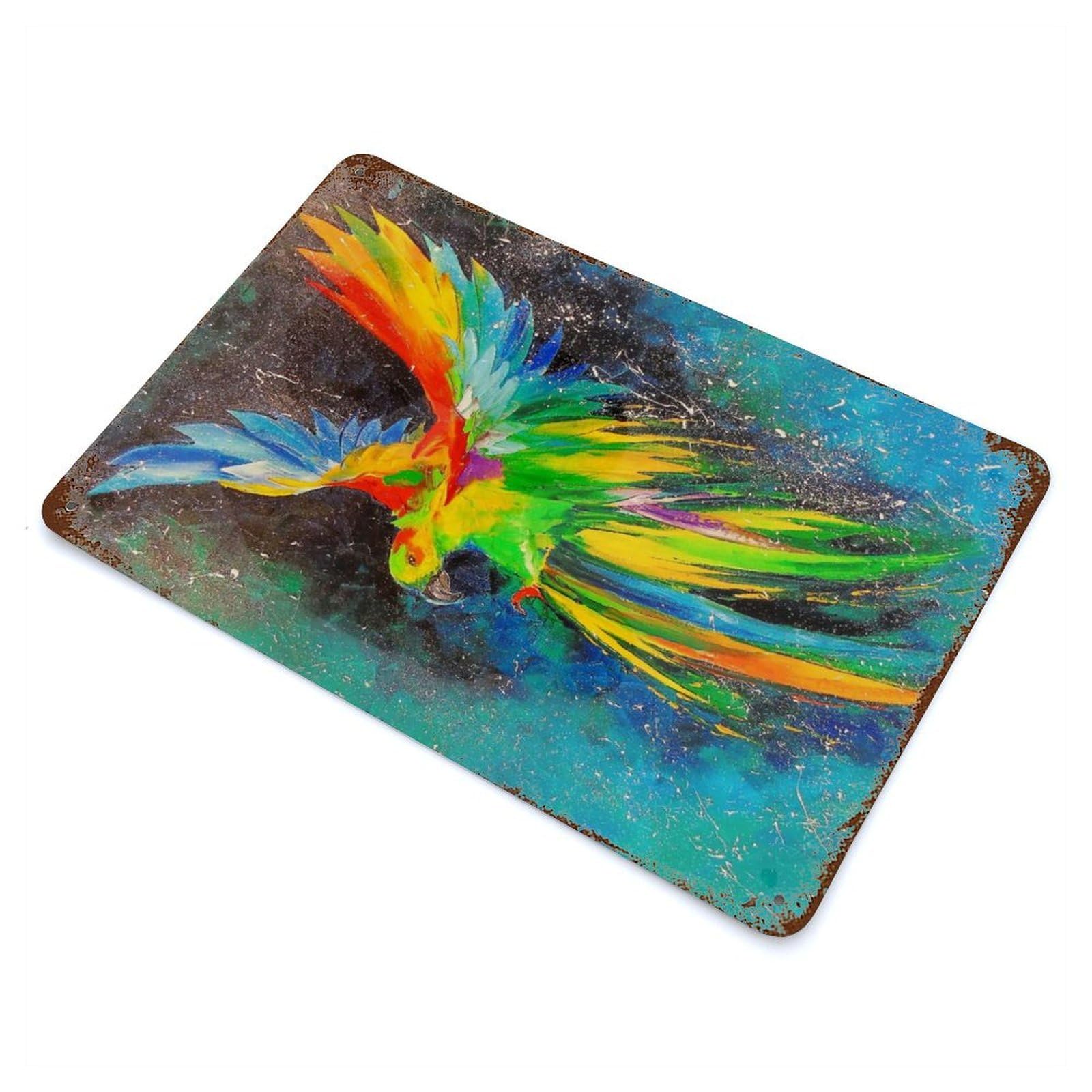 Vintage Metal Tin Sign with Bright Parrot Design 11.8"x7.9", for Garage, Bar And Workshop Decor, Novelty Wall Decor