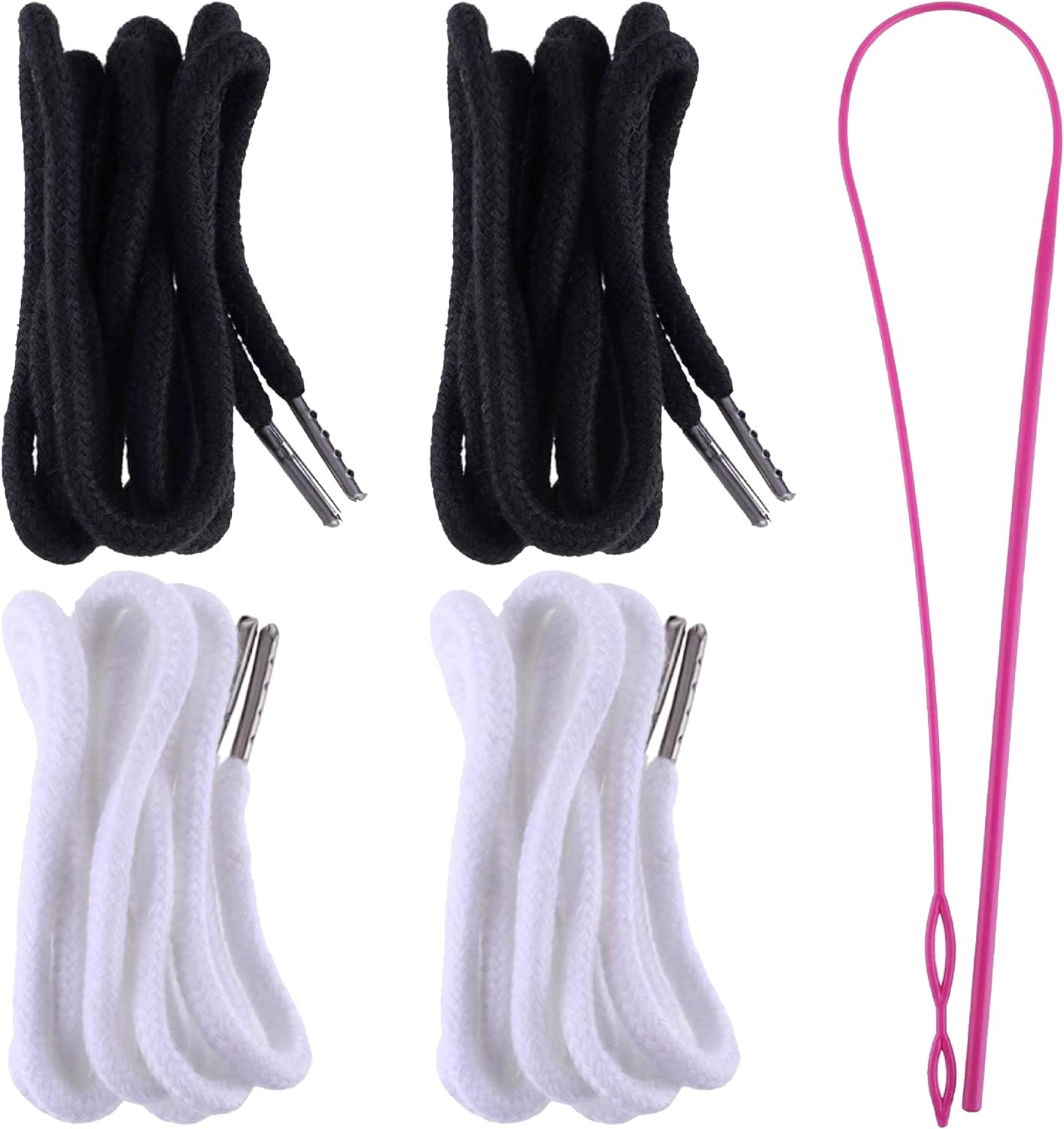 4 Pcs Drawstring Cord, Hoodie String Replacement with Threader Tool for Sweatpants Pants Hoodies (Black White)