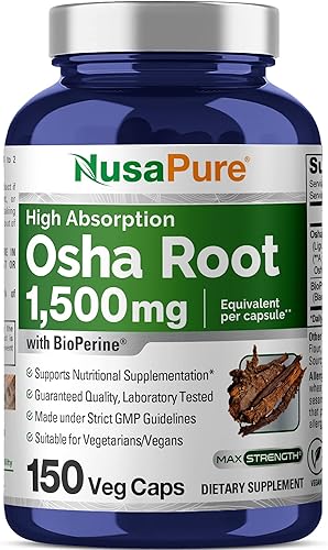 NusaPure Extracto de raĂz OSHA de 1500 mg por cápsulas veganas 150 unidades Extracto 101 Sin OMG Sin gluten Bioperina Ligusticum porteri NusaPure Extracto de raĂz OSHA de 1500 mg por cápsulas veganas 150 unidades Extracto 101 Sin OMG Sin gluten Bioperina Ligusticum porteri