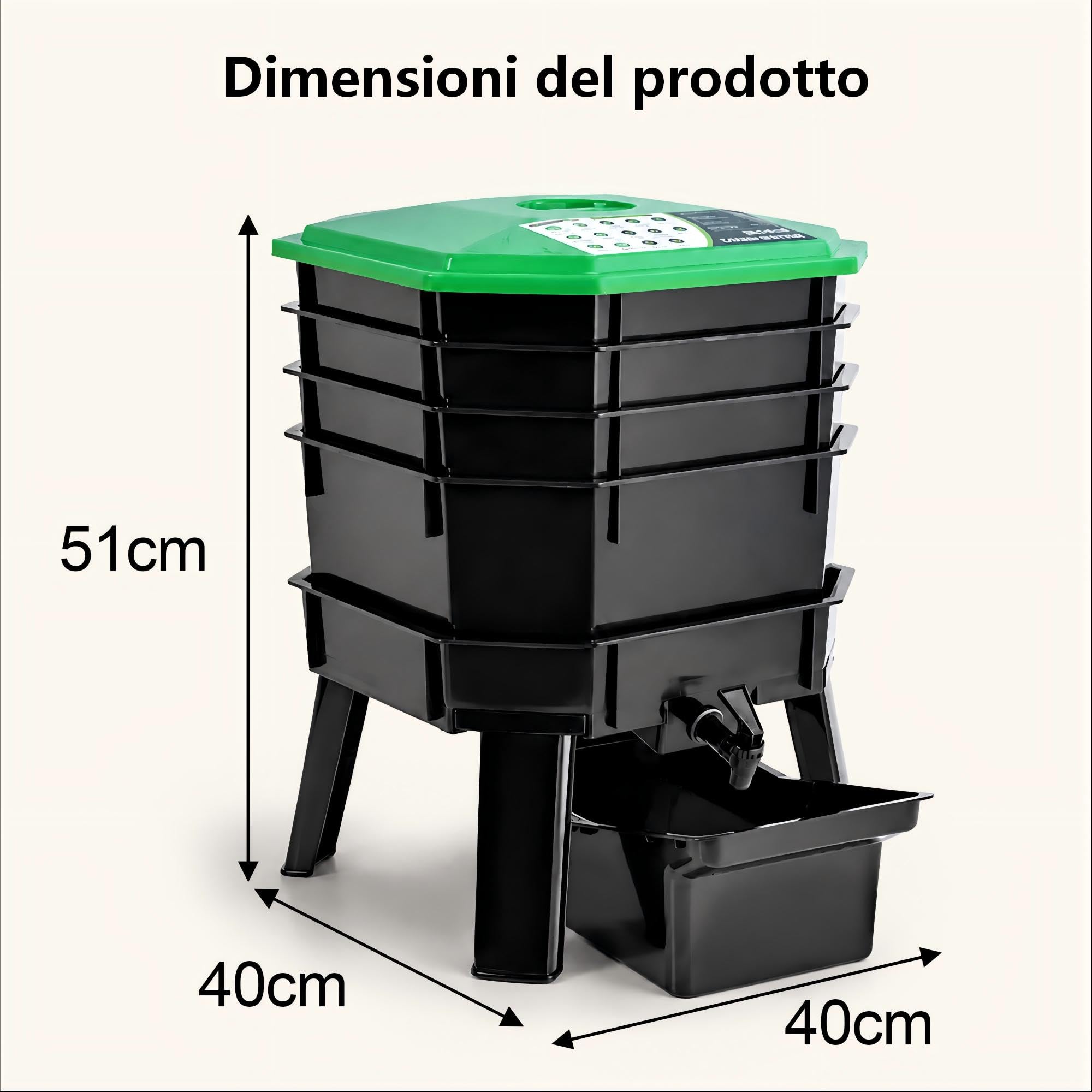 60L Vermicompostiera 5 Livelli Torre Lombrichi Letto Rialzato Kit Compost