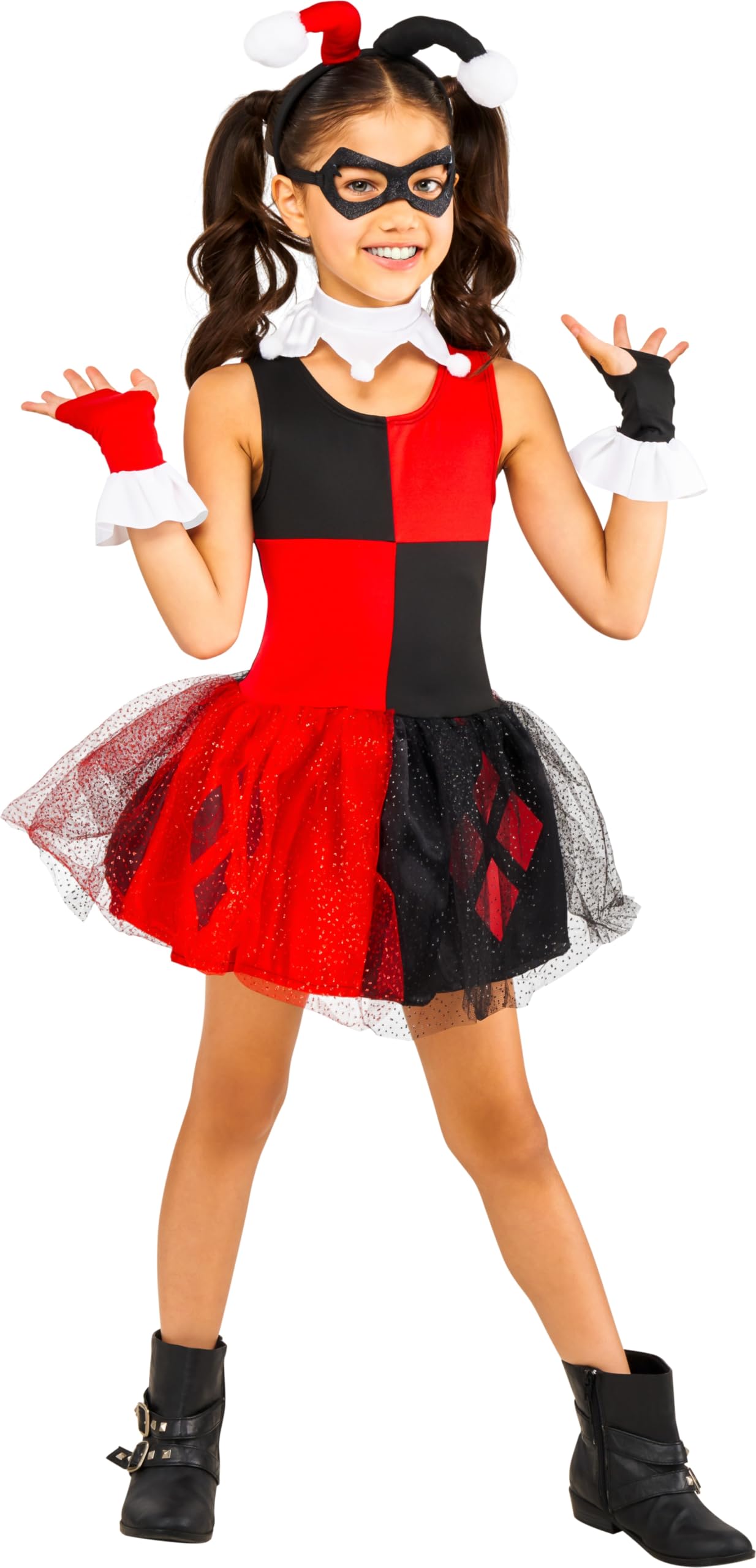 DC Super Villain Collection Harley Quinn Girl's Costume with Tutu Dress, Girls S 6/6X