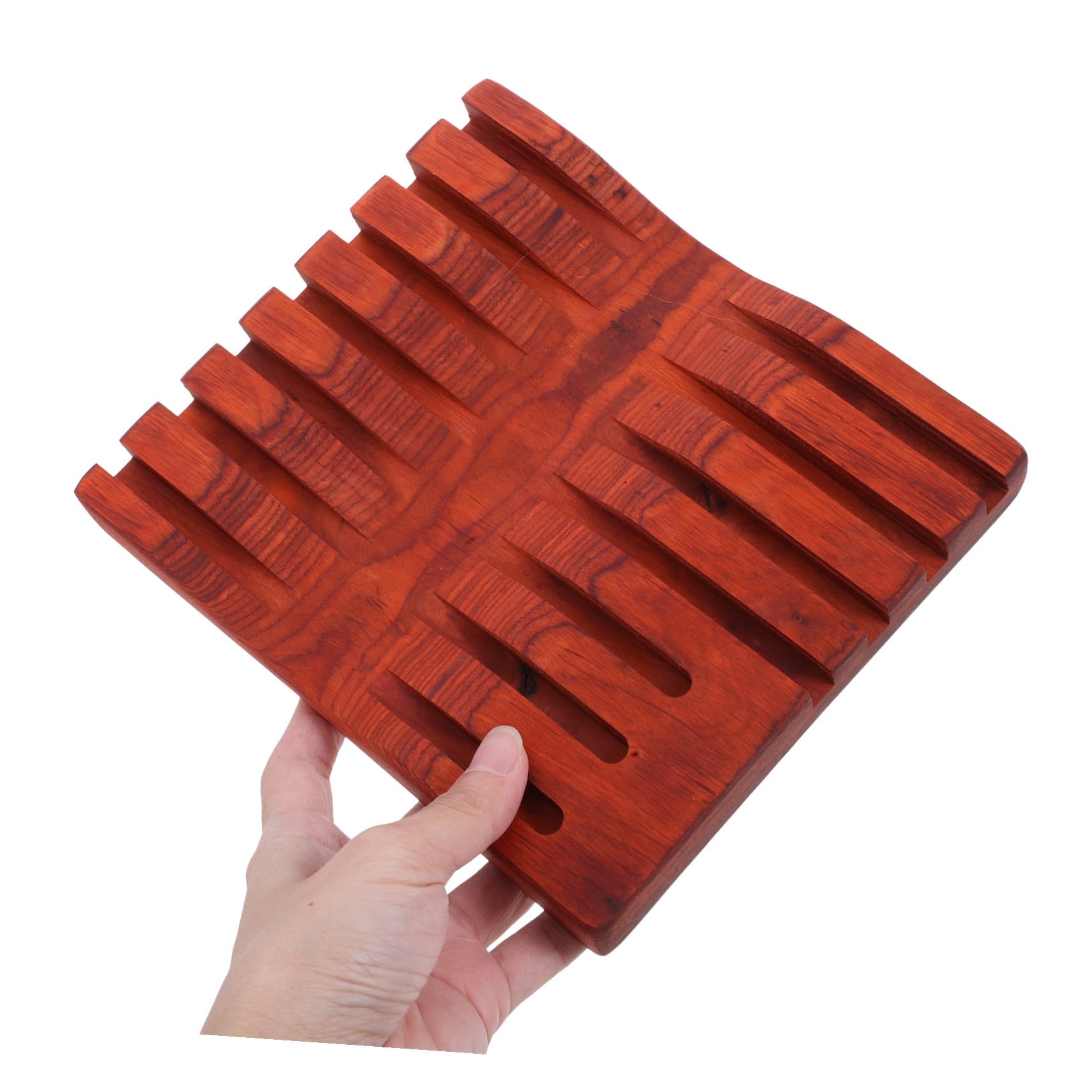 VICASKY Présentoir en Bois Foncé pour 7 Ciseaux de Coiffure Capacité, Design Incurvé Élégant et Ventouse, Boîte de Rangement Pratique pour Salon