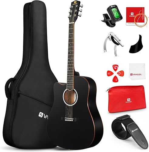 Miniatura 9 de Vangoa Guitarra acústica negra para principiantes adultos adolescentes tamaño completo kit de iniciación de guitarra acústica de 41 pulgadas Negro,