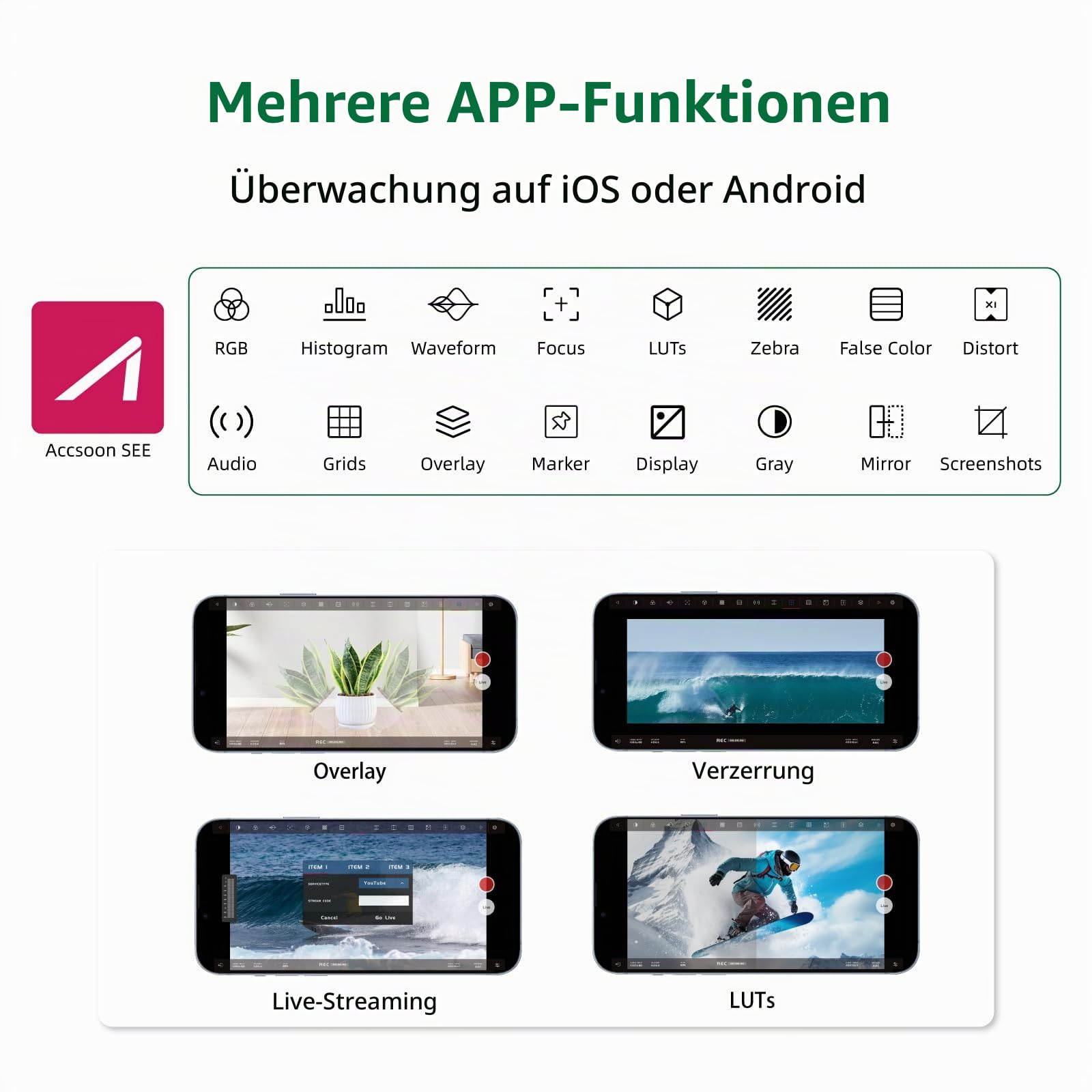 Accsoon CineView HE HDMI Wireless Transmitter, Dualband 1080p60 Kabelloses Videoübertragungssystem, 350 m Reichweite, 0,06 s Latenz, Überwachung von 4 Geräten (nur Sender)