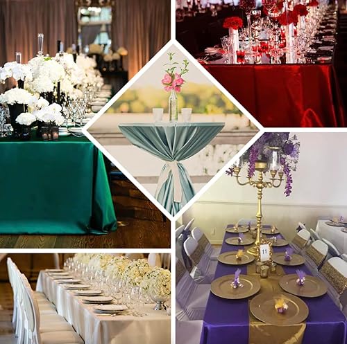 Miniatura 2 de TABLECLOTHSFACTORY Mantel redondo de satén sin costuras de 120 pulgadas, color blanco y azul chinoiserie, mantel resistente a las arrugas