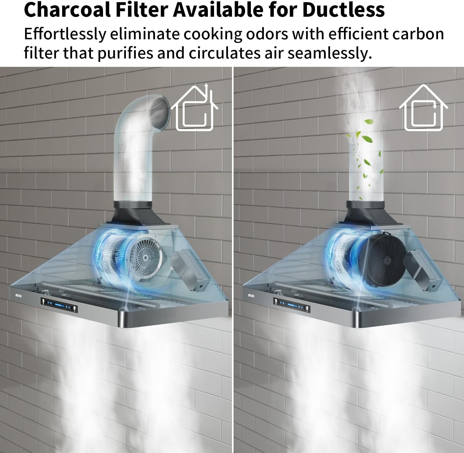 IKTCH Wall Mounted Range Hood 30 inch & Stainless Steel Backsplash, 900 CFM Ducted/Ductless Range Hood, Stainless Steel Range Hood with Gesture Sensing & Touch Control