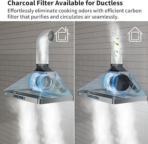 Miniatura 4 de IKTCH Campana extractora de montaje en pared de 36 pulgadas, campana extractora sin conductos de 900 CFM con ventilador de 4 velocidades, campana