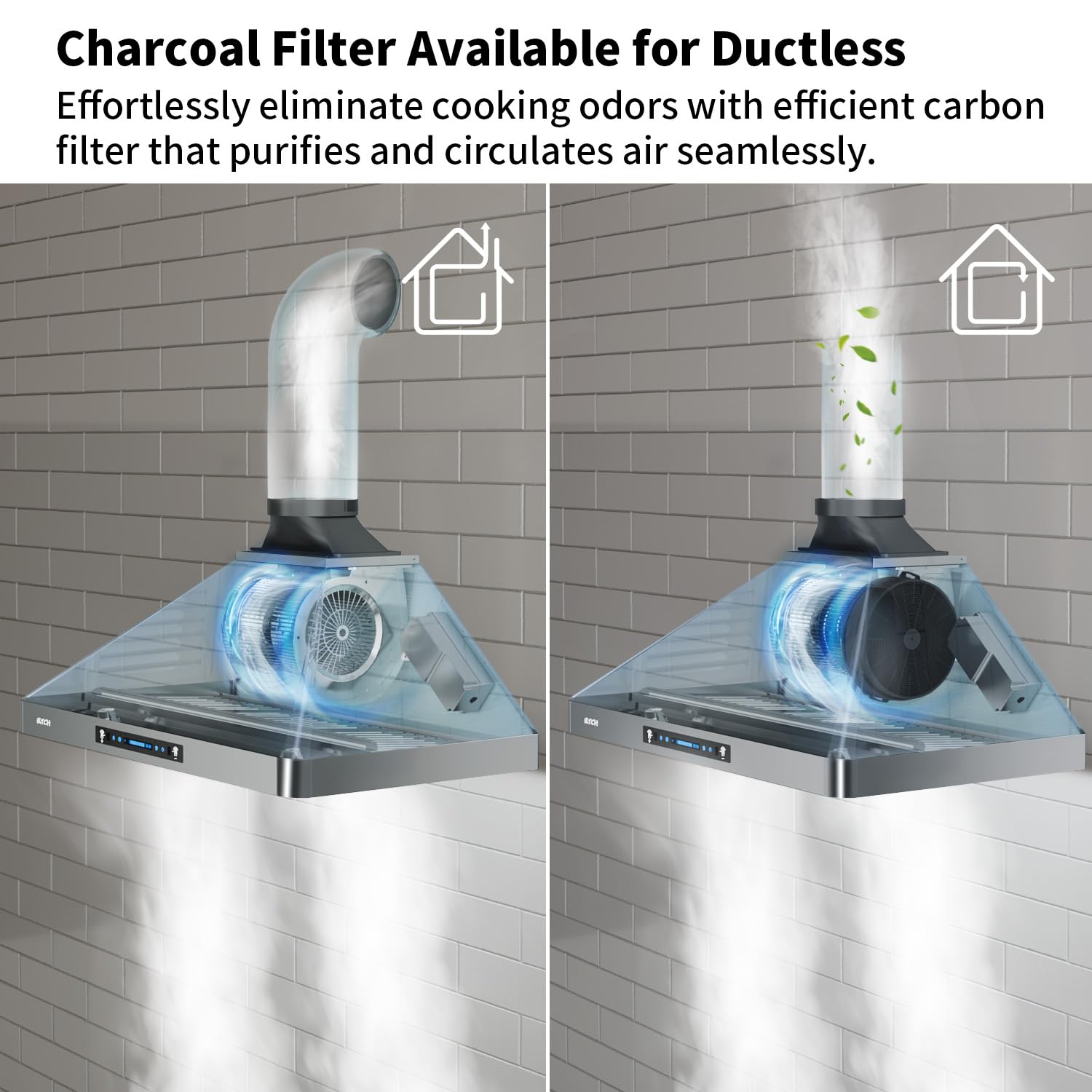IKTCH Campana extractora de pared de 76,2 cm, 900 CFM canalizada/sin conductos, campana extractora de acero inoxidable con detección de gestos y control táctil IKP02R-30