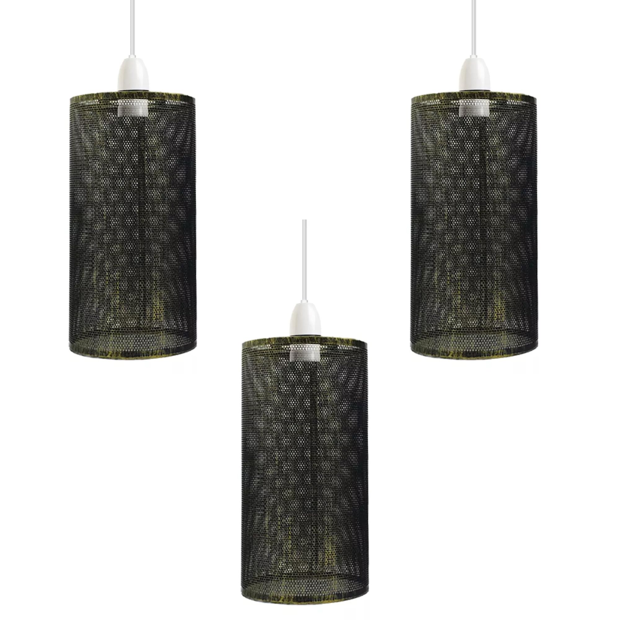 LEDSone Easy Fit Wire Cage Open Style Pendant Light Shade Metal Cage Drum Lampshade Ceiling Pendant Lamp with Free Reducer Plate (Style 2 Brushed Brass Pack 3)