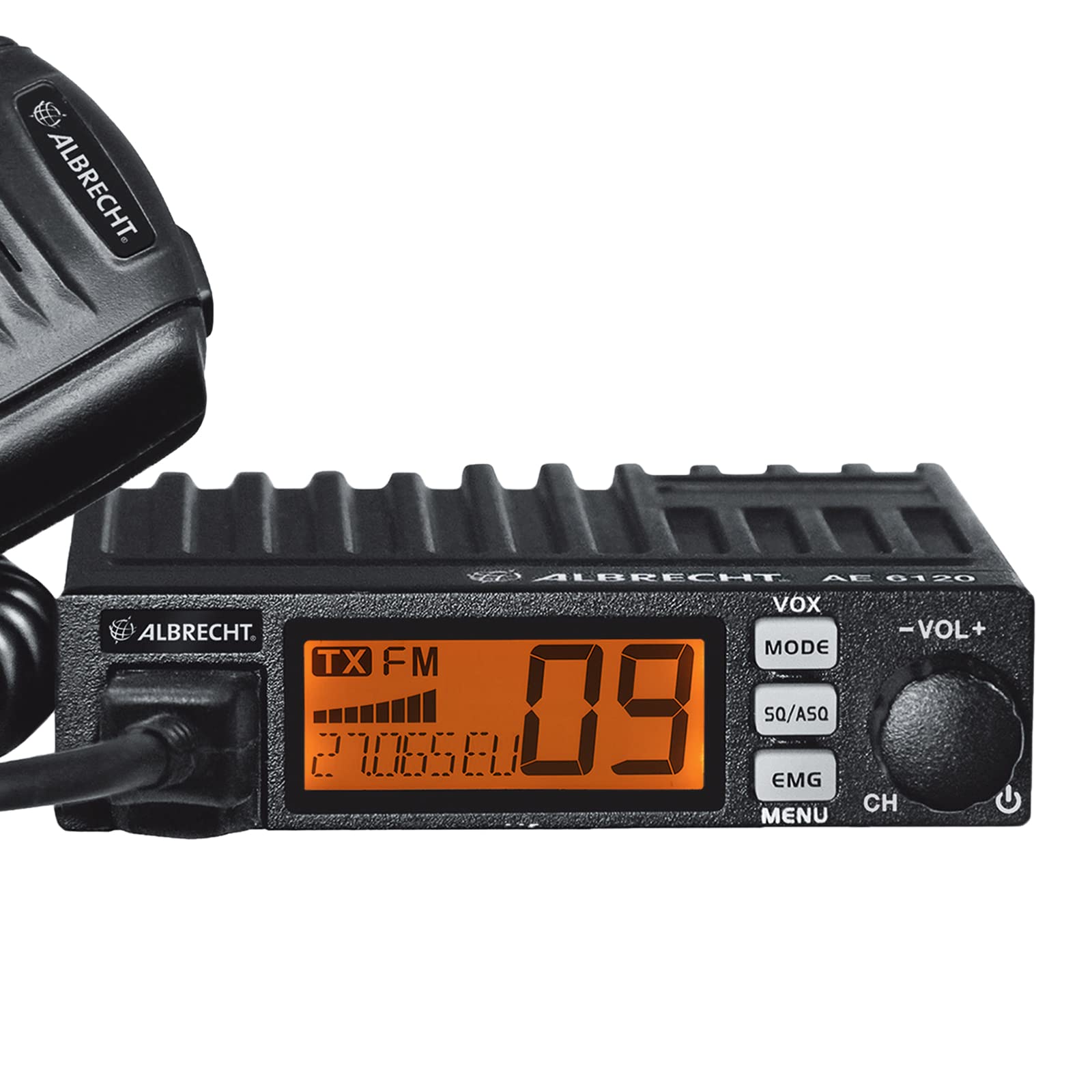 Albrecht AE 6120 VOX Mini CB-Funkgerät 12620, 4 Watt AM/FM mit integrierter VOX-Funktion zum freihändigen Sprechen, RJ45 Mikrofonbuchse, großes LCD-Display, inkl. Halterung, schwarz