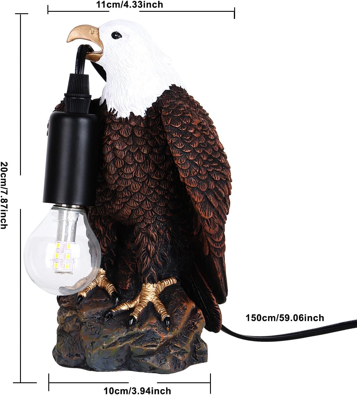 Jorunhe Bird Table Lamp - Resin American Eagle Night Light with E12 Bulb, Crow Table Lamp for Bedroom, Living Room, Cafe, Office Home Decor 7.9" Height