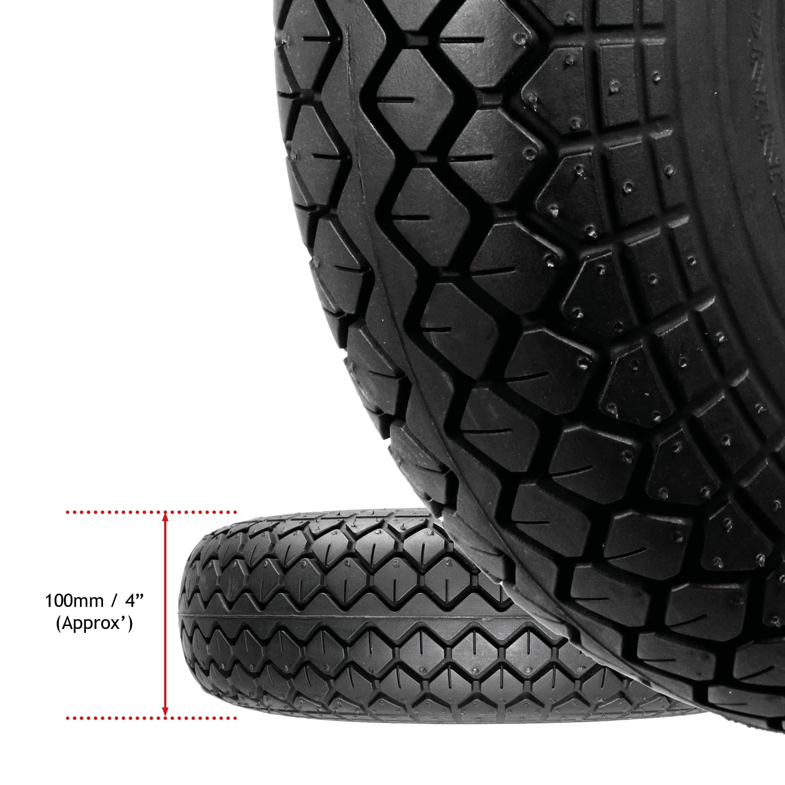 SPARES2GO Mobility Scooter Opona 4.00x5 Block Tread 4.00-5 400x5 400-5 330x100 Solid PU Filled (bez przebić, czarna)