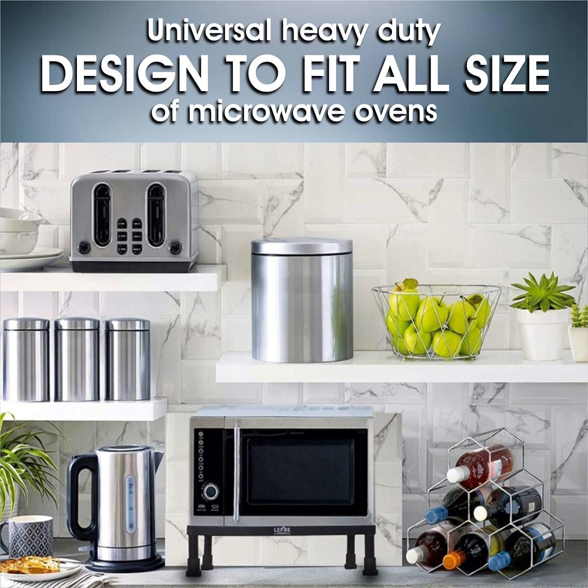 Lepose Oven stand, Oven stand for kitchen, Microwave oven stand for kitchen, Micro oven stand in kitchen, Heavy Duty Microwave Oven Stand with Powder Coating (Oven Stand)(With Flower Print Cover) — Amazon image 4