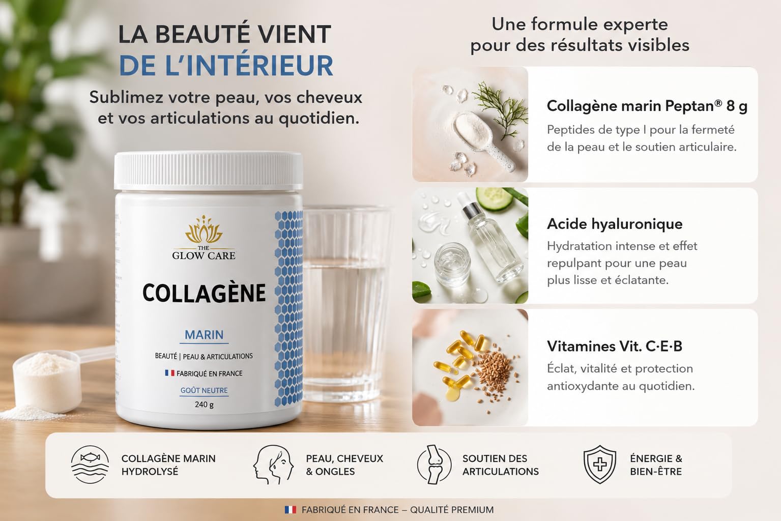 Collagène Marin Peptan® en Poudre, Goût Neutre, 240 g | Peptides de Type I, Soutien Peau, Soutien Cheveux, Soutien Articulations