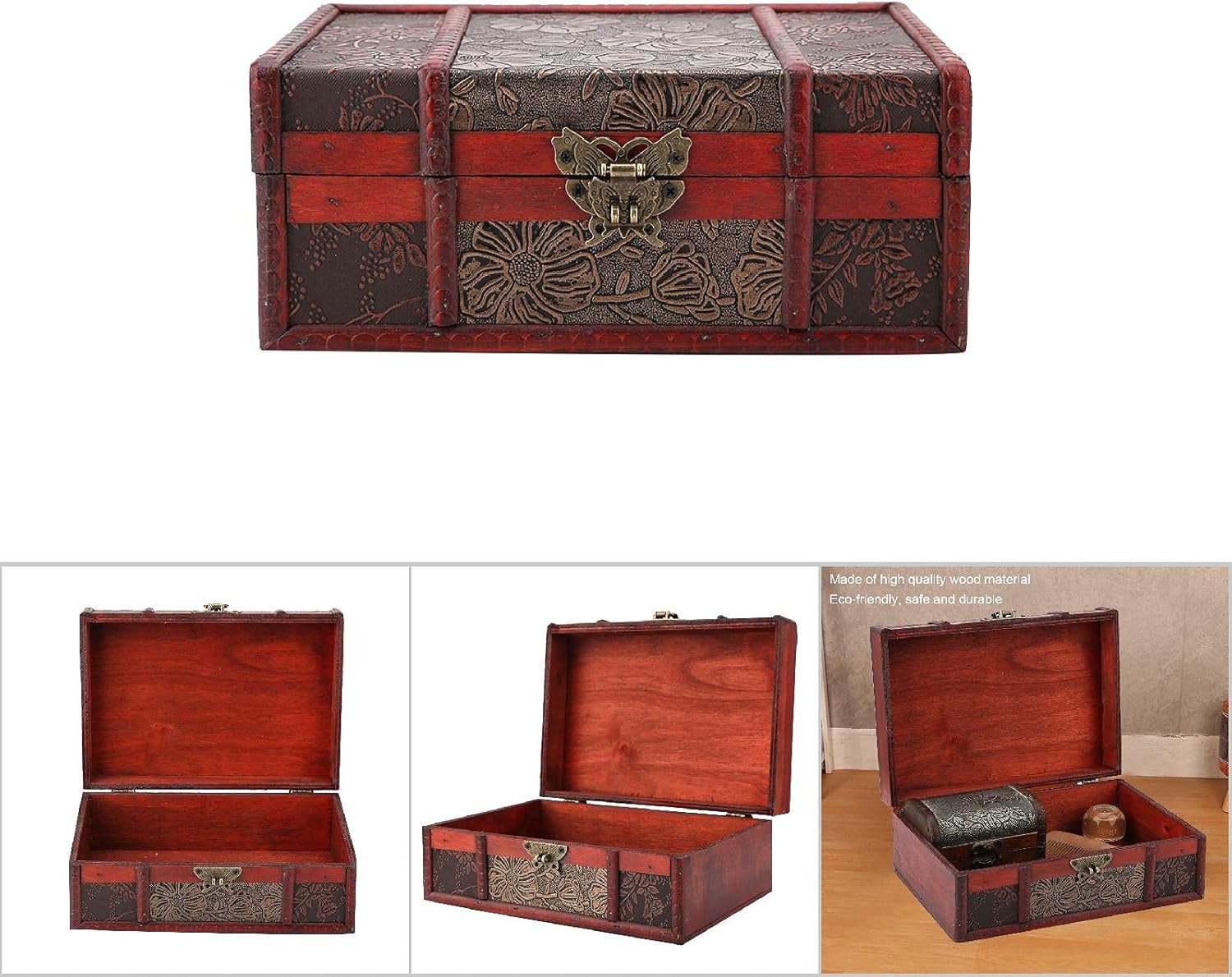 Secure Wooden Jewelry Box with Lock – Compact Storage Organizer for Rings, Necklaces & Keepsakes, Vintage Decorative Design