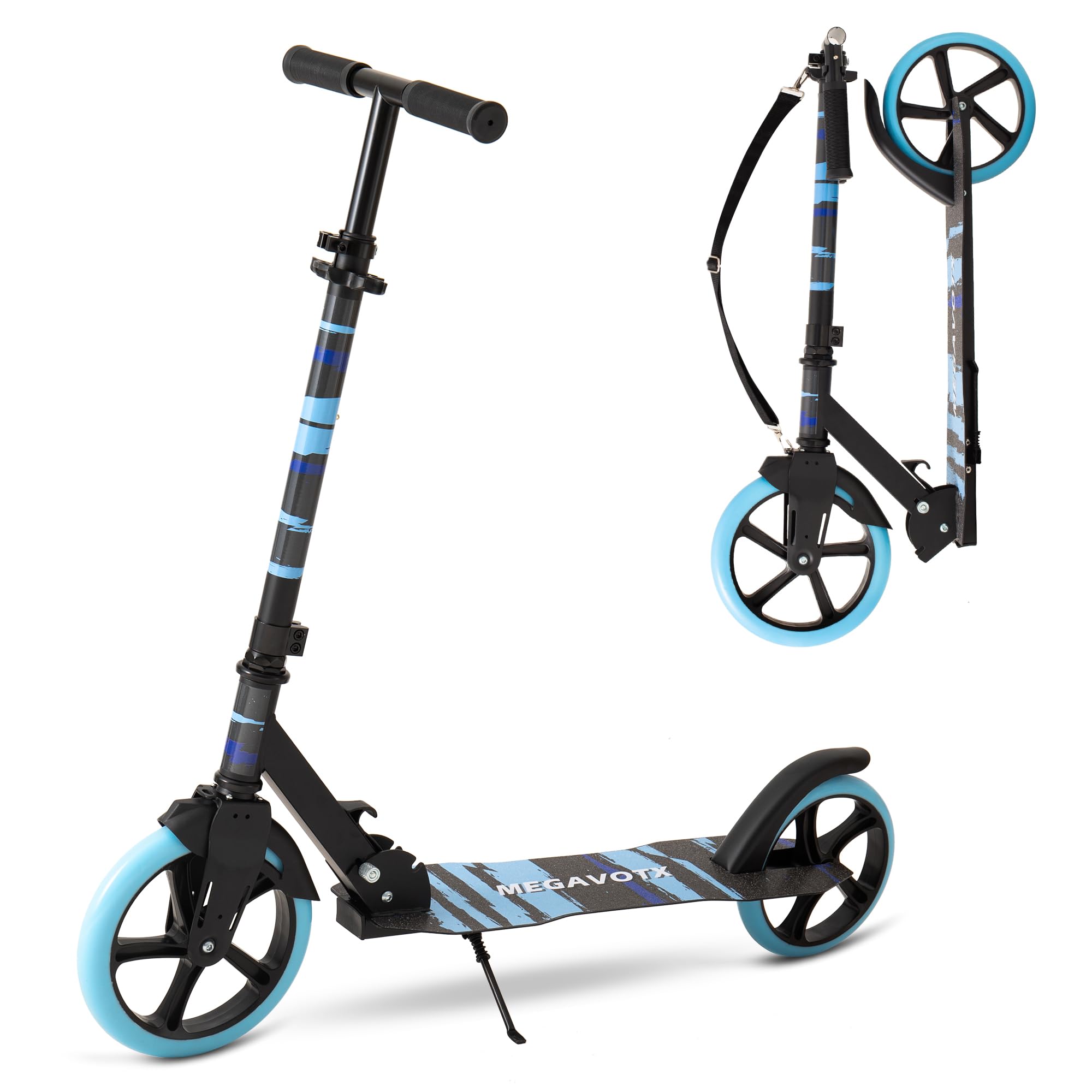 Megavtox Foldable Kids Scooter with Big Sturdy Wheels 9/8 inches - Scooters for Kids, Teens, Adults Ages 8+, Adjustable Handlebar, Gift for Boys&Girls, Max Weight Capacity 220lbs, Bearing ABEC7
