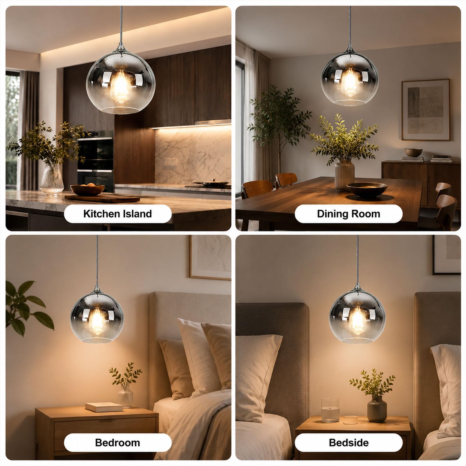 Lampada A Sospensione Globe 20 CM, Mini In Vetro Con Cavo Regolabile, Attacco E27, Luce Calda 3000K, Collegamento Diretto, Per Isola Cucina, Sala Da Pranzo, Camera, Lampadina Inclusa