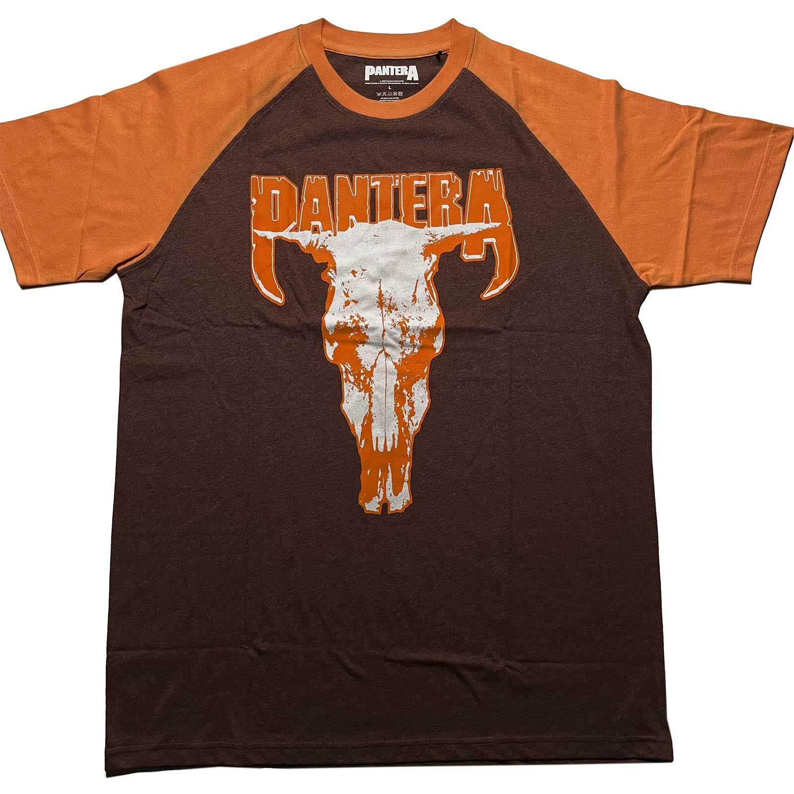 Pantera T Shirt Skull Band Logo Official Unisex Raglan Brown M