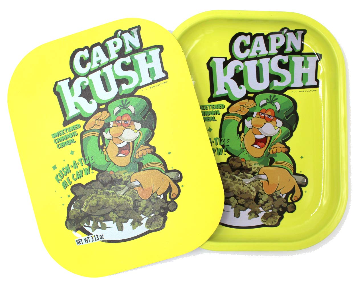 DonkeyGear Metal Rolling Tray with Magnetic Sealing Spill Proof Lid Premium Cap'n Kush Cartoon 5.5" x 7