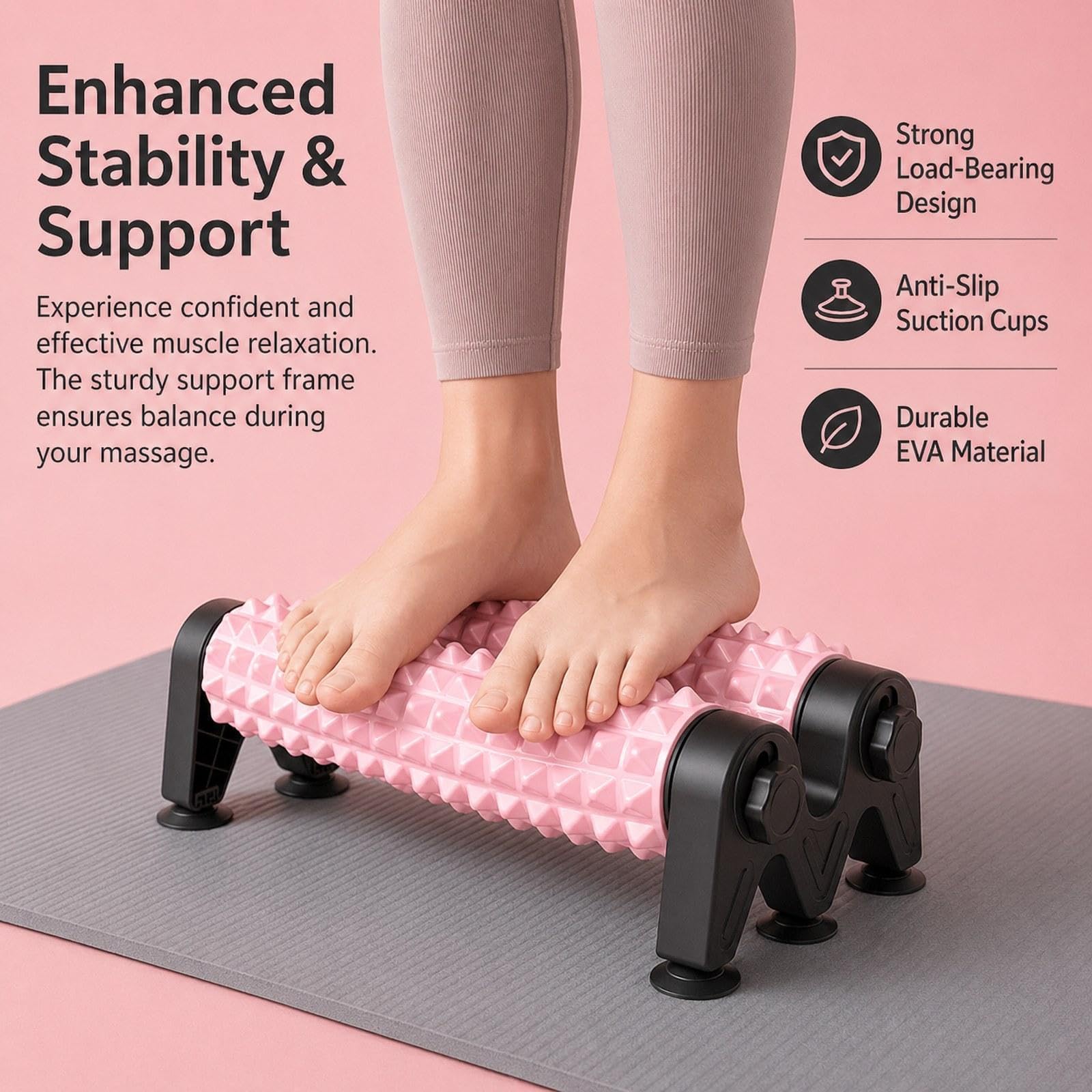Foam Roller Blocco Pilates Esercizio Stretching Supporto Triangolare Ventose Superficie Testurizzata Materiale Eva PVC Adatto per Massaggio Musco, Rosa