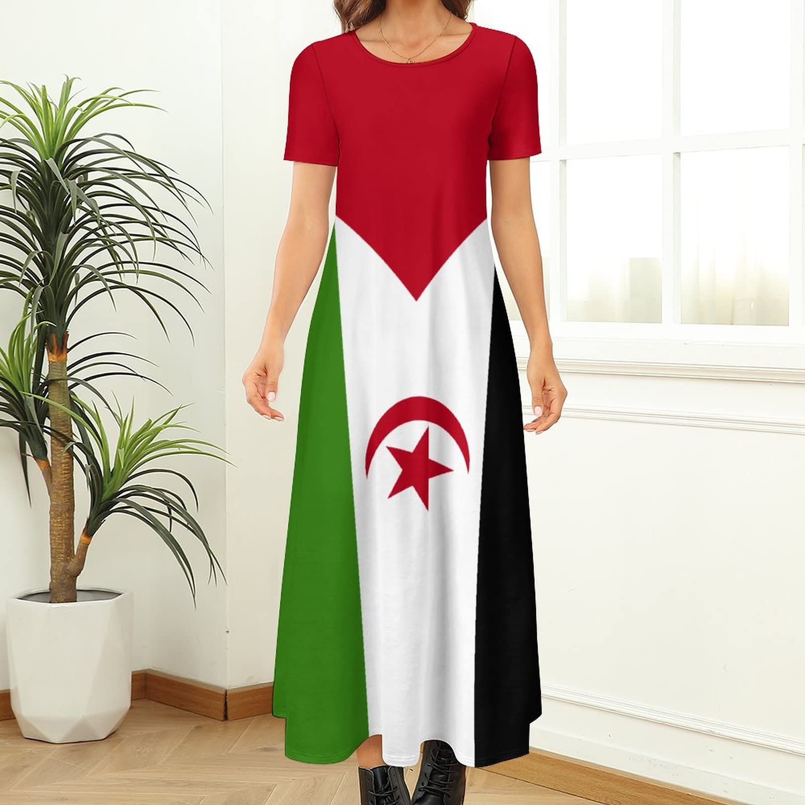 Fattyeery Elegant Casual Long Dress Western Sahara Flag Girls Summer Sunshine Beach Skirts for Womens XS