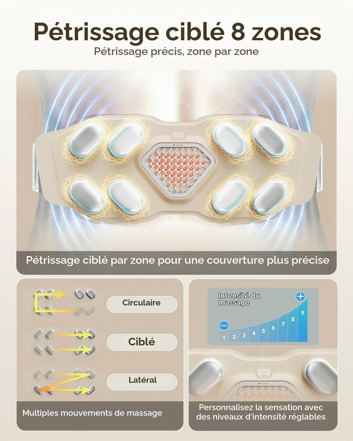 SKG W9 Pro Masseur de bas du dos pour soulager la douleur des tissus profonds - Cadeau pour homme et femme - Coussin chauffant sans fil réglable - Masseur de dos vibrant infrarouge - Maman grand-père