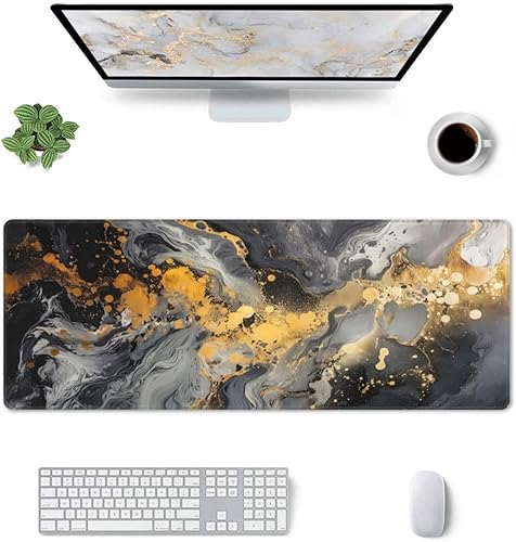 Miniatura 3 de Alfombrilla de mouse para juegos de mármol, 31.5 x 11.8 pulgadas, impermeable, extendida, con base antideslizante de 0.118 pulgadas y borde cosido