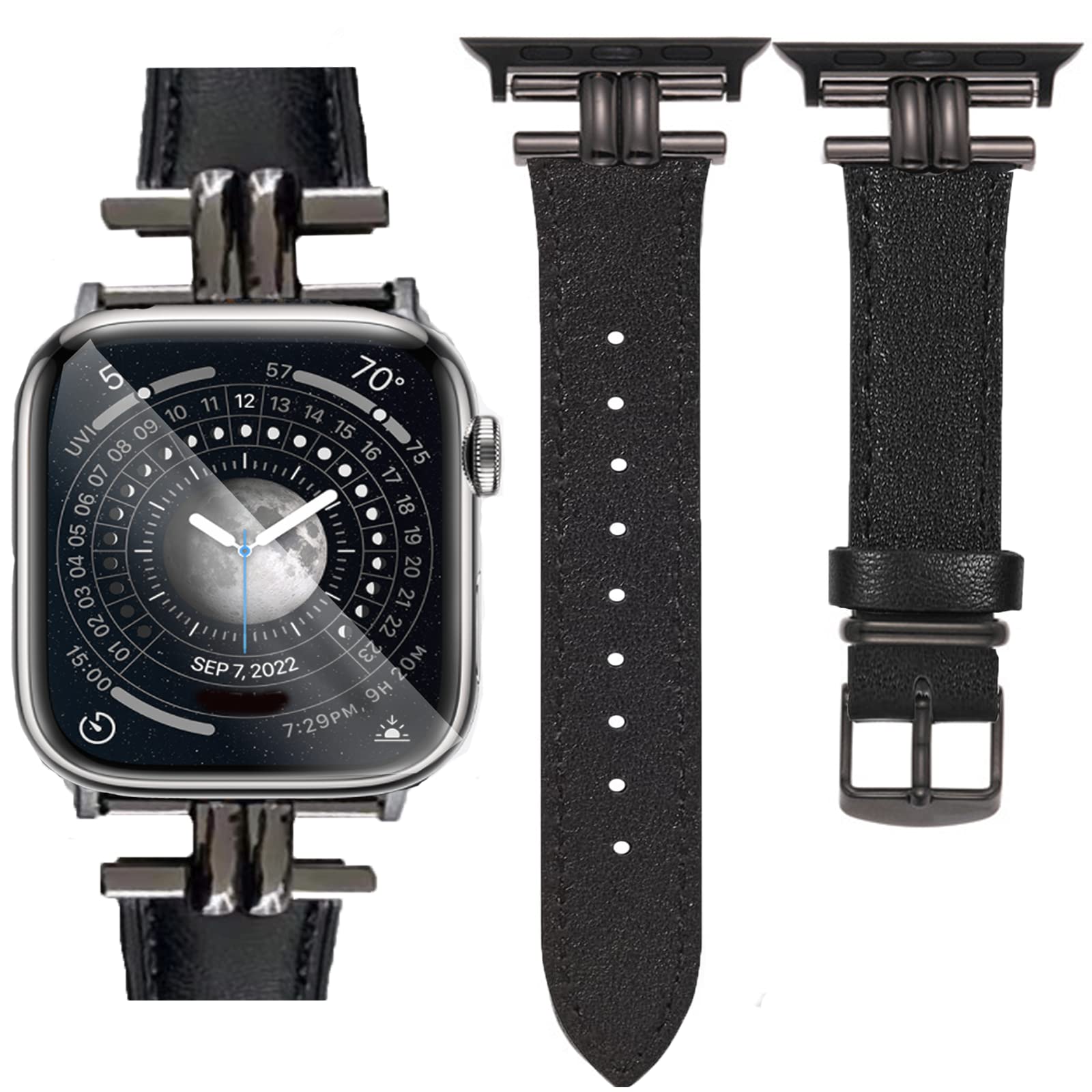 Leather Bands Compatible Apple Watch Women Slim 38mm 40mm 41mm 42mm 44mm 45mm 46mm 49mm, Jullstar Leather Strap with I-Shape Metal Stainless Steel