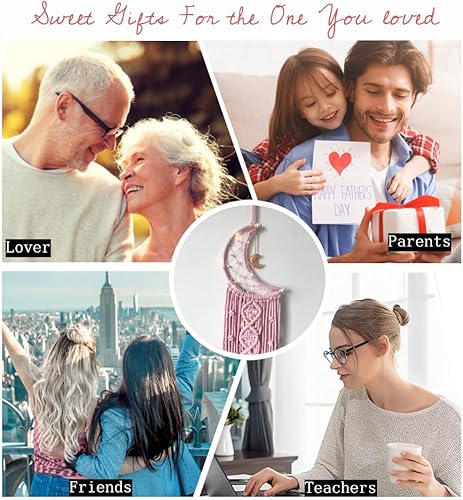 Miniatura 2 de Atrapasueños Atrapasueños Rosa para Dormitorio de Niñas Decoración de Pared para Mujeres, Atrapasueños de Luna con Luz, Atrapasueños de Macramé