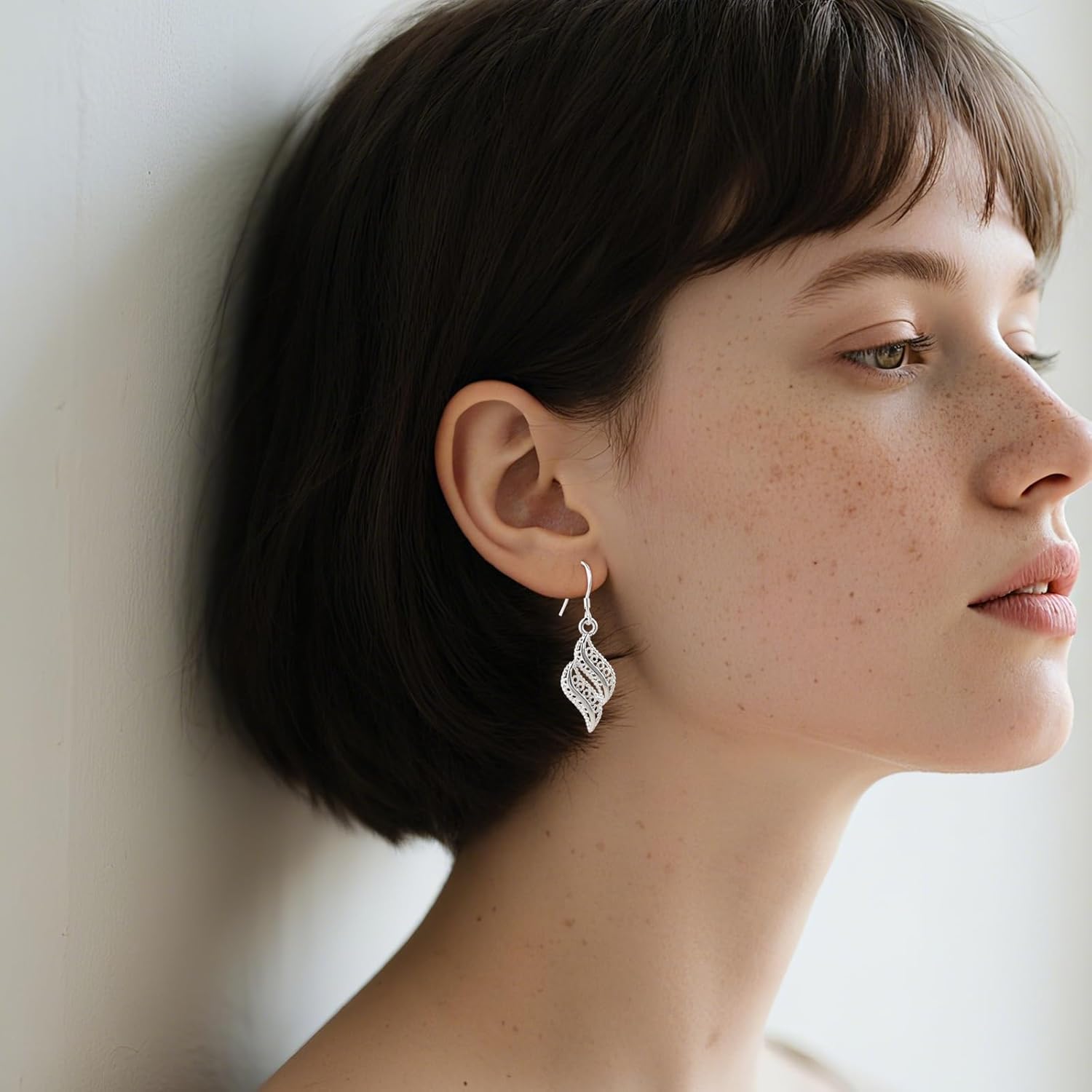 925 Sterling Silver Filigree Leaf Dangle Earrings for Women Spiral Twist Drop Earrings Boho Style Lightweight Dangling - Image 2