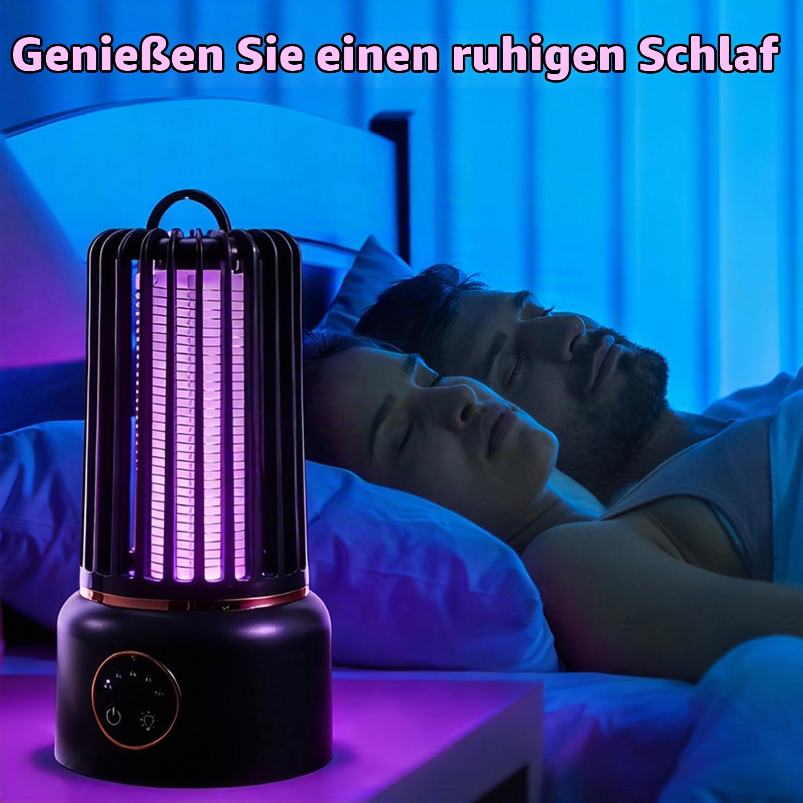 Insektenvernichter Elektrisch, 3-In-1 1200mAh Mückenlampe Mückenfalle Akku mit LED-Licht, 3600V Fliegenfalle Elektrisch Insektenfalle Moskito Killer mit 4-Timer für Innen Außen Camping Haus Garten