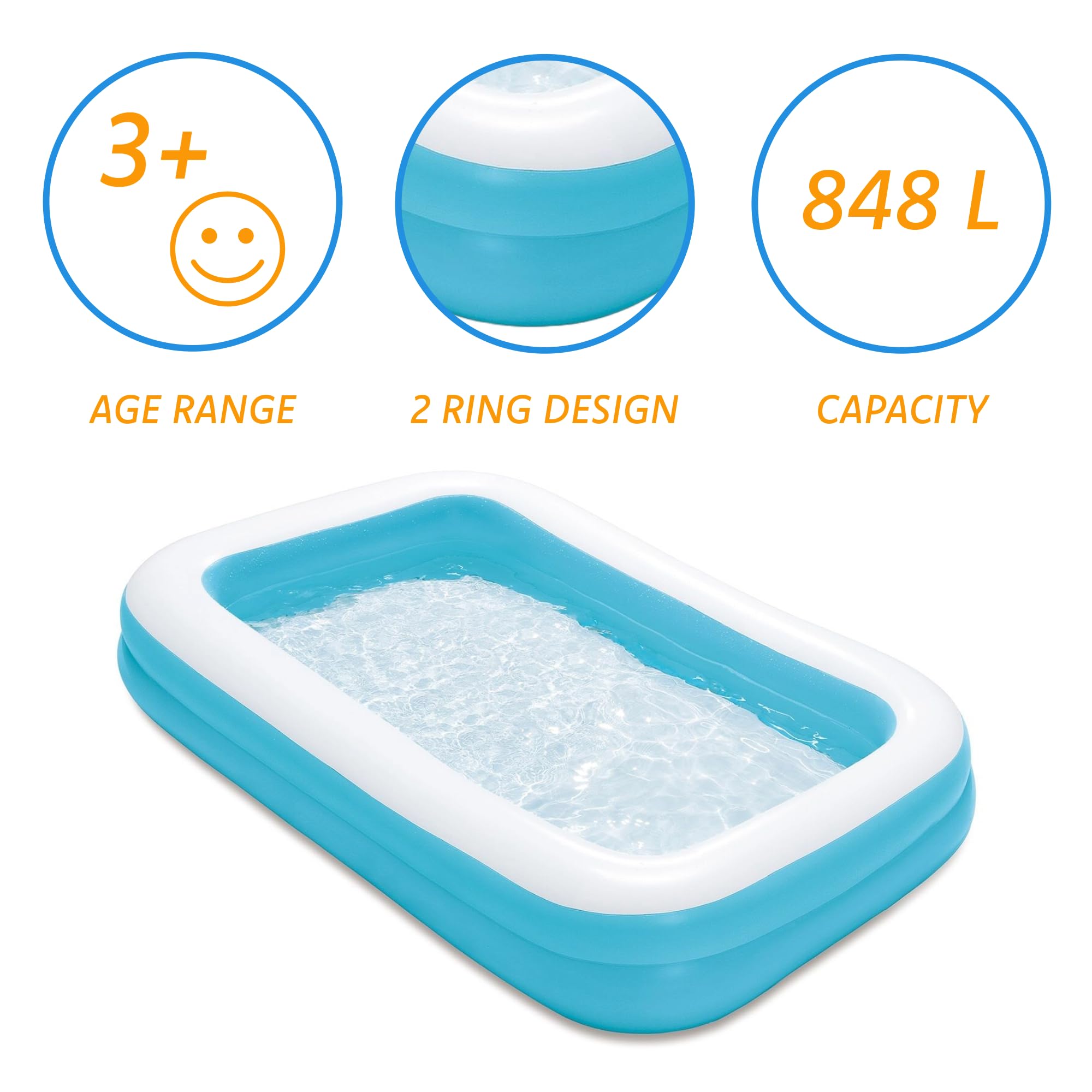 Summer Waves Piscina Hinchable Familiar Rectangular Infantil, 3.05 M x 1.83 M x 46 CM