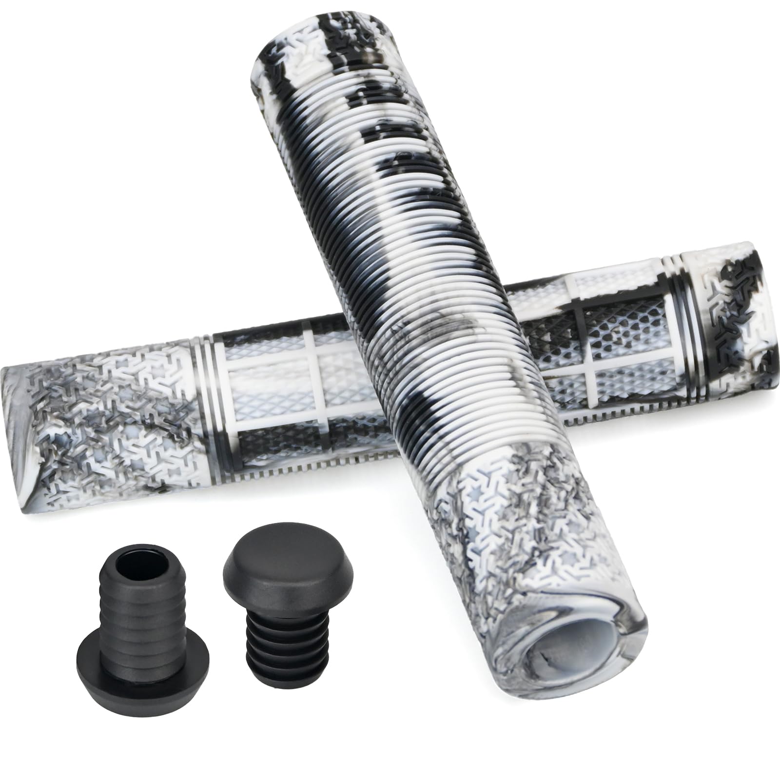 Tie-Dye Bike Handlebar Grips, Non-Slip Soft Rubber, Ribbed Surface, Universal 22.2mm for MTB, BMX, Scooter, Mountain Hybrid Bicycle (Black)