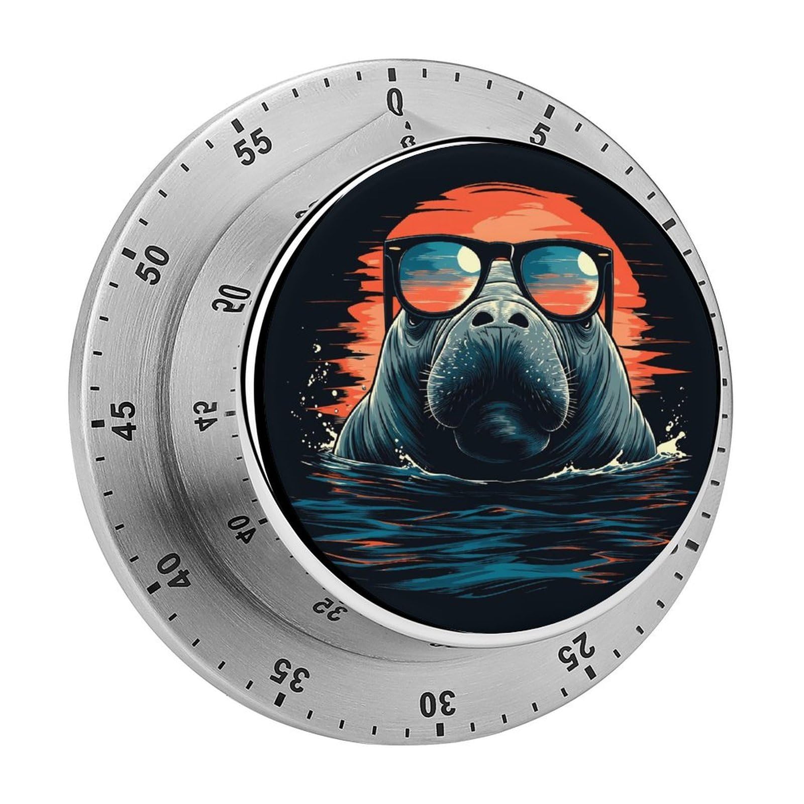 Cool Manatee Sunglasses Sunset 60 Minute Wind Up Timer,Visual Mechanical Magnetic Timer with Loud Alarm for Kitchen