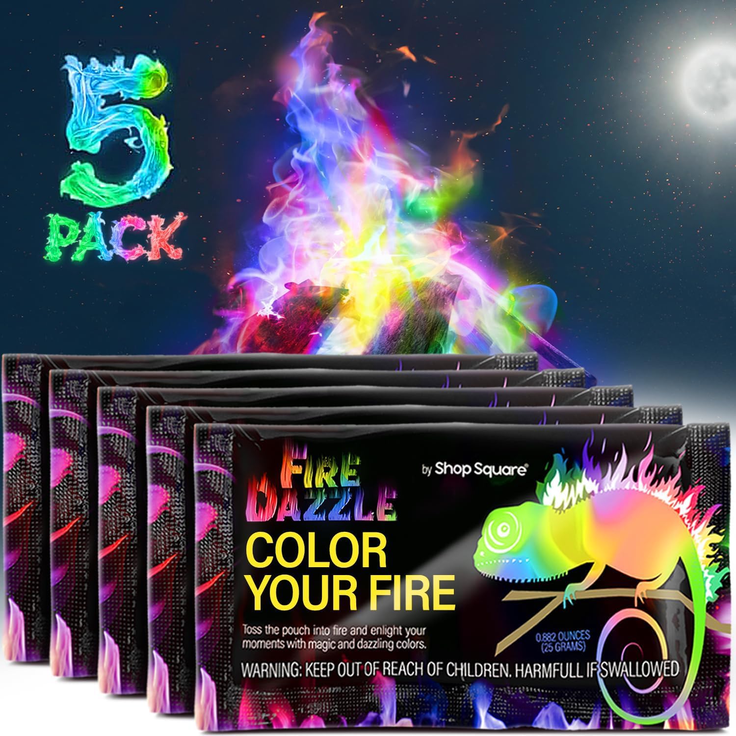 Fire Dazzle Fire Color Changing Packets Fire Pit (5 Pack) Color Fire, Flame Changing Packets, Camping Games, Fire Pit Accessories, Camping Gifts