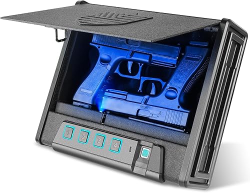 Miniatura 2 de Aelmaex Caja fuerte para pistolas, caja fuerte biométrica para pistola de hogar, acceso rápido con huellas dactilares, PIN digital y opciones de