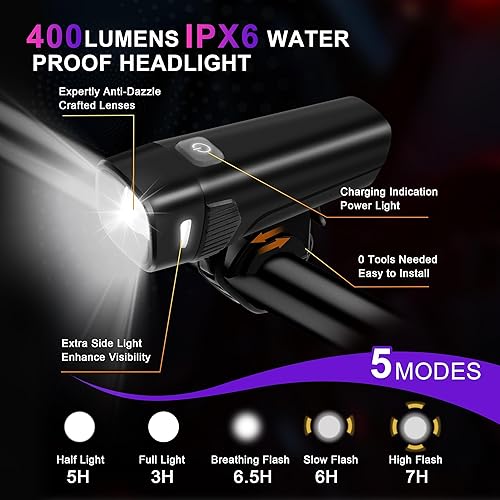 Miniatura 3 de Ultra Bright USB Rechargeable Bike Light Set, Powerful Bicycle Front Headlight and Back Taillight, Multiple Light Modes, Suitable forRoad Mountain