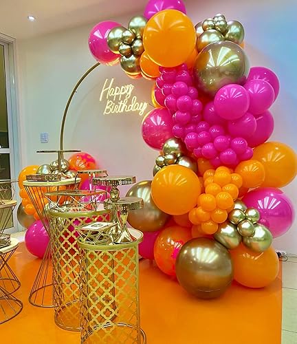 Kit de guirnalda de globos, arco naranja quemado, rosa intenso y dorado para decoración de fiesta, cumpleaños, graduación