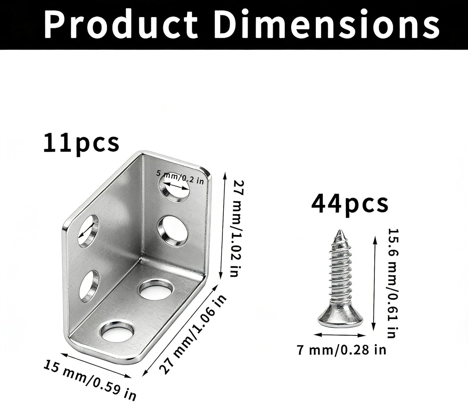 11 Pcs Right Angle Brackets with 44 Screws, L Shaped 90 Degree Heavy Duty Metal Corner Brace for Wood Shelving Furniture Fixation (1.18x0.5 inch)