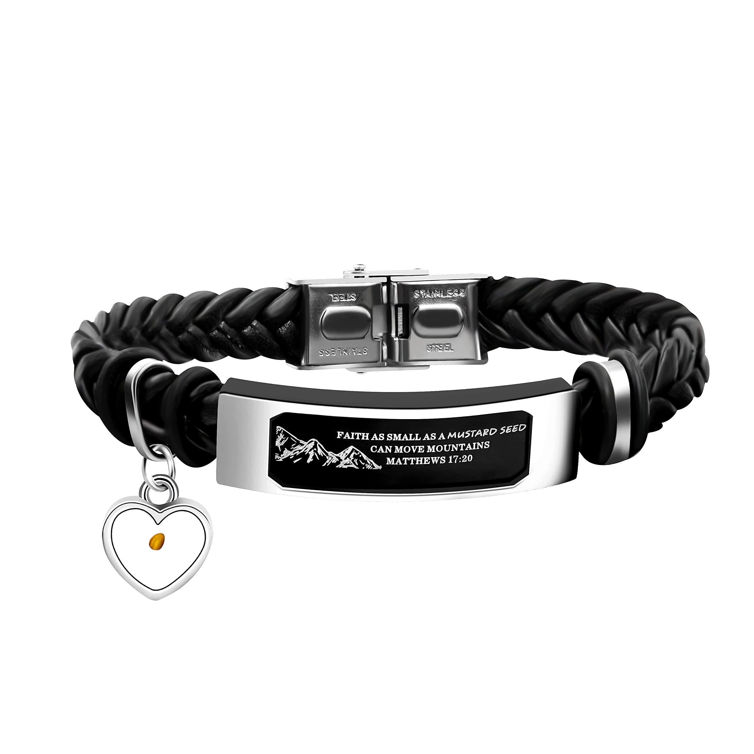 Uloveido Leather Wristbands Bracelet Faith Small AS A Mustard Seed Can Move Mountains Matthew 17:20