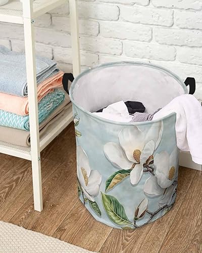 Miniatura 4 de Cesta plegable para la ropa sucia, 16.5 x 17 pulgadas, cesta de almacenamiento de flores de primavera con asas, color blanco, floral, rústica,