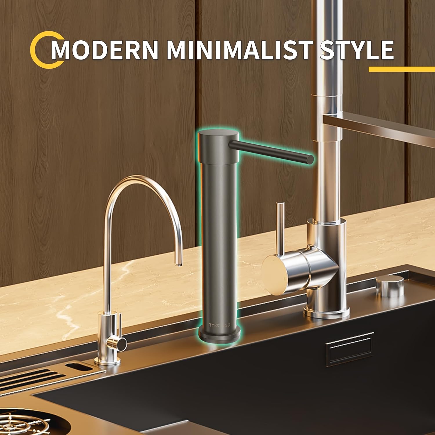 SD-100 Sink Soap Dispenser Brass Pump Head Built in Soap Dispenser for Kitchen and Bathroom Sink with 1000ml Bottle and 59"(1.5m) Extension Tube Kit (Gray)